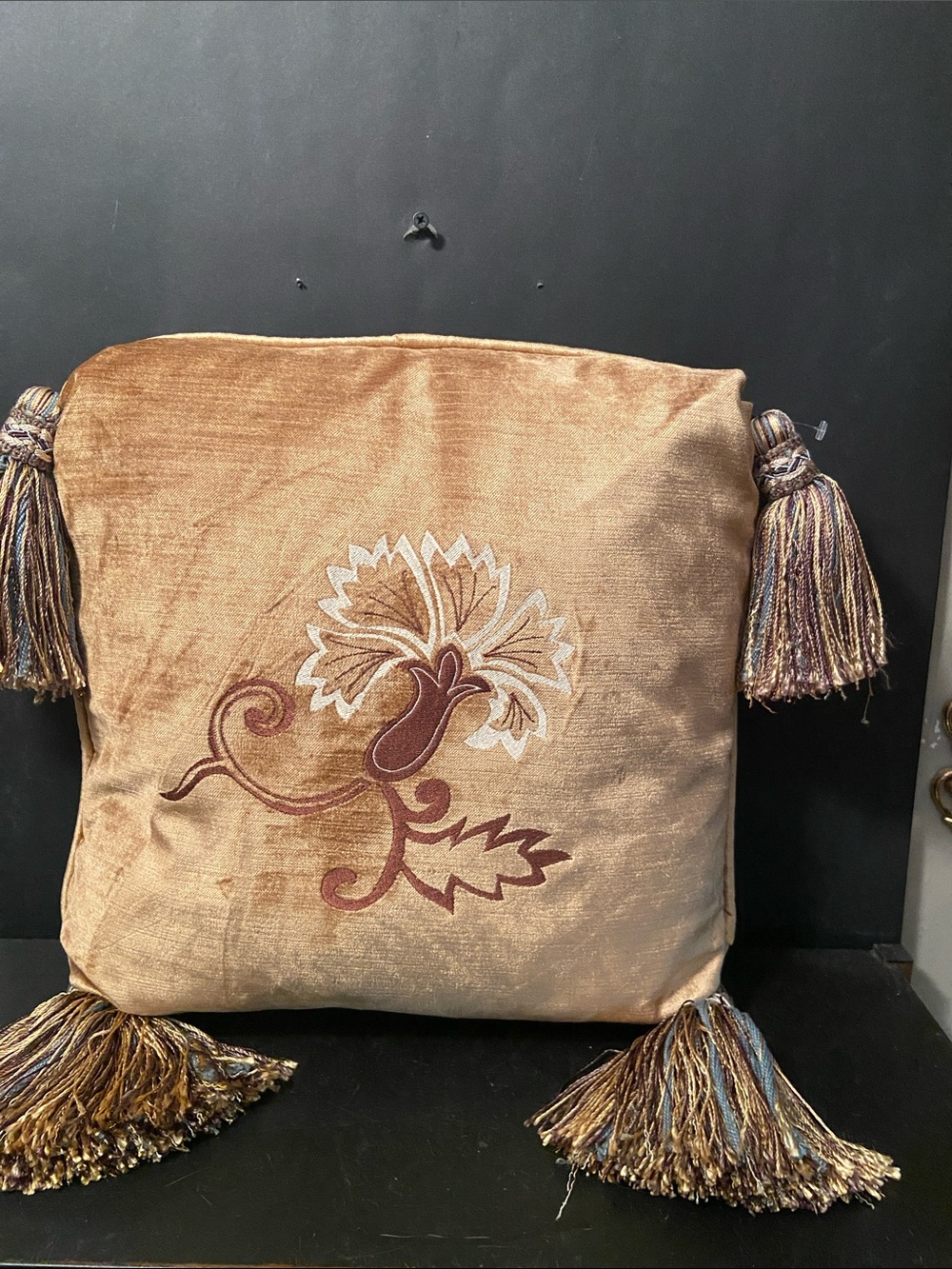 Eastern Accents Embroidered Gold Decorative Throw Pillow with Tassels 12”